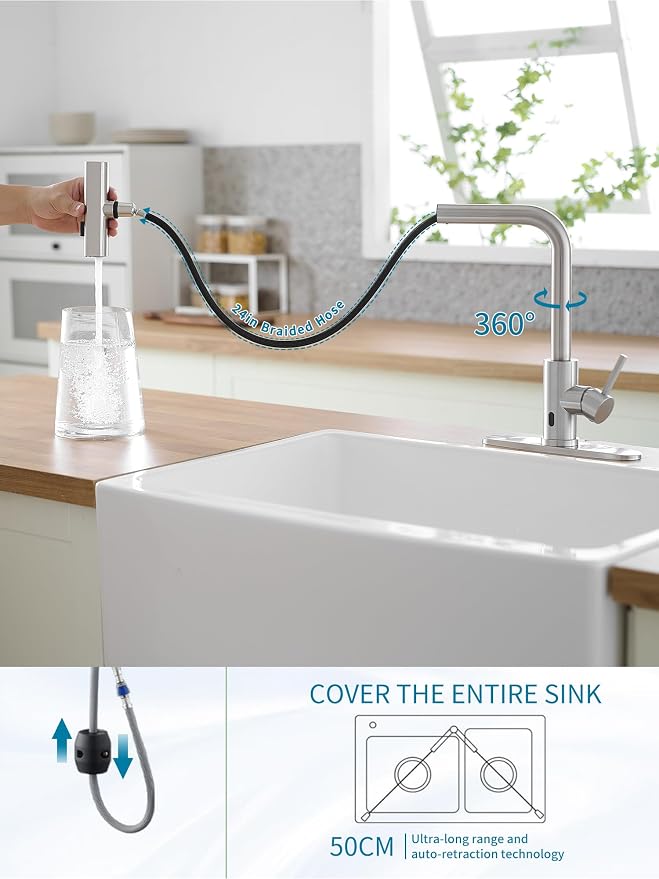 Touchless Kitchen Faucets with Pull Down Sprayer, Waterfall Kitchen Sink Faucet - Image 3