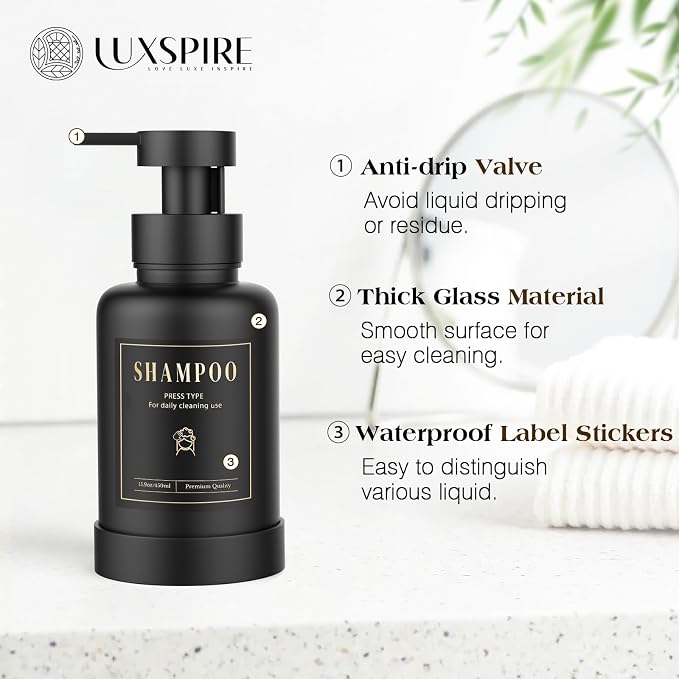 Luxspire Glass Foaming Soap Dispenser 15oz Hand Soap Bottle, 2 Pack | Anti-drip - Image 3