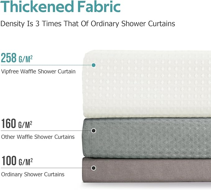 Vipfree 3 in 1 Shower Curtain Set, Waffle Shower Curtain and Liner Set - Image 4