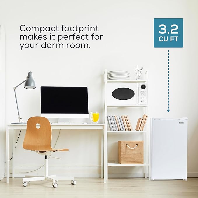 Igloo 3.2 Cu.Ft. Single Door Compact Refrigerator with Freezer, Slide Out Glass Shelf, Perfect for Homes, Offices, Dorms, White