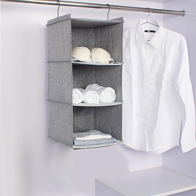 Hanging Closet Organizer 3-Shelf, Oxford Linen Wardrobe Storage, shoes & - Image 2