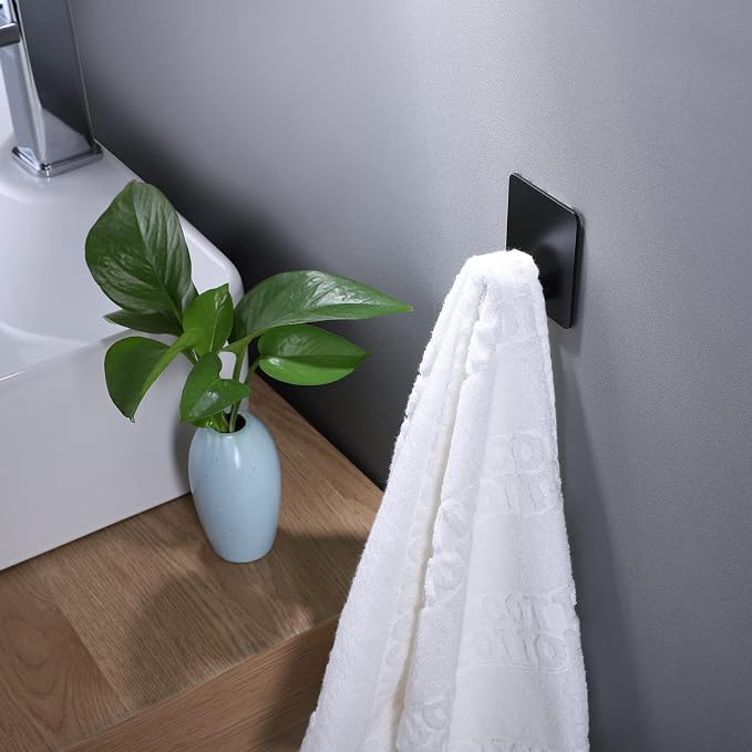26lb Heavy Duty Adhesive Towel Hooks, No-Damage 4 Pack Matte Black | High - Image 3