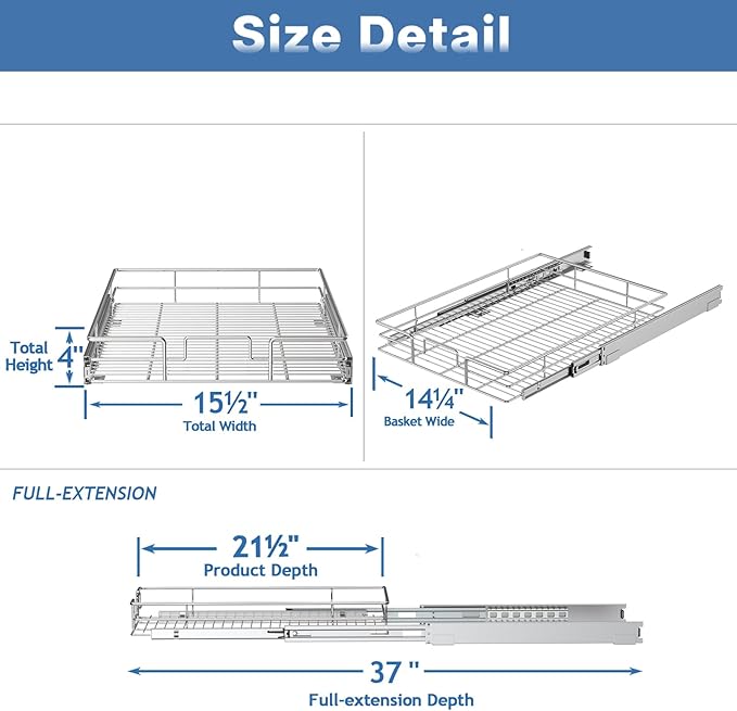 ROOMTEC Pull Out Cabinet Organizer, Cabinet Pull Out Shelves 15½" W x 21½" D, Heavy Duty Cabinet Drawers Slide Out Kitchen Cabinet Organizers Storage Shelf