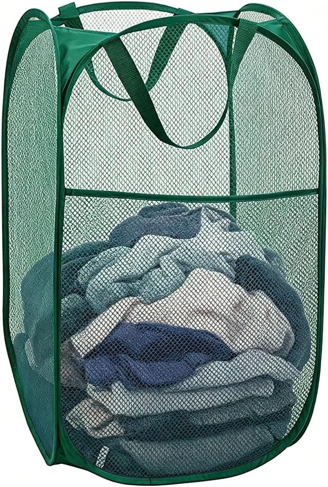 Larpur Pop Up Laundry Hamper Collapsible Mesh Clothes Basket, Dark Green by Larpur