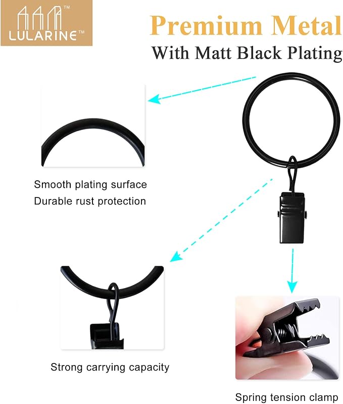42 Pack Curtain Rings with Clips 1.5" Interior Diameter, Metal Drapery Clips - Image 3