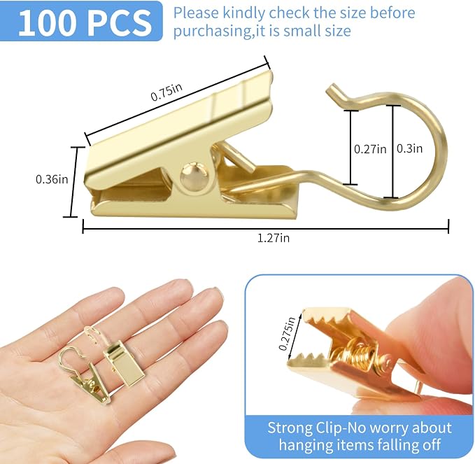 Curtain Clips Hooks, 100 Pack Stainless Iron Drapery Hooks Clips - Image 2
