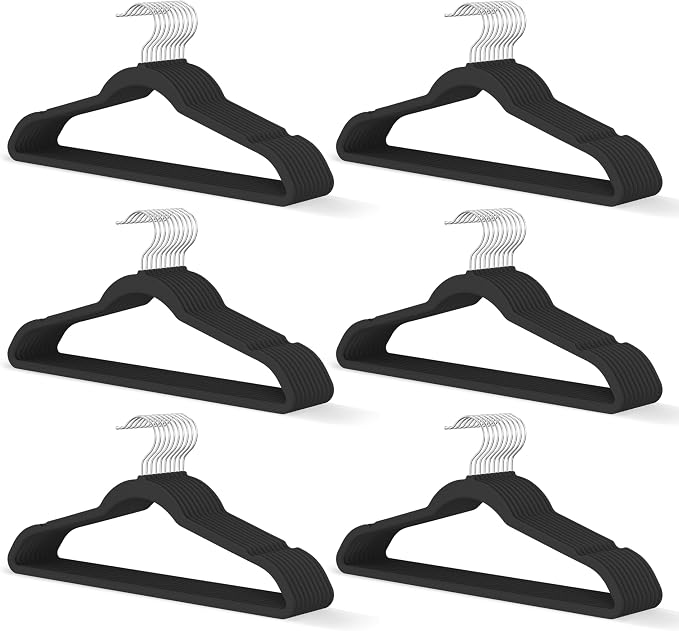 Black Velvet Hangers 60 Pack, Slim Space Saving Suit Hangers by MLKJHHI