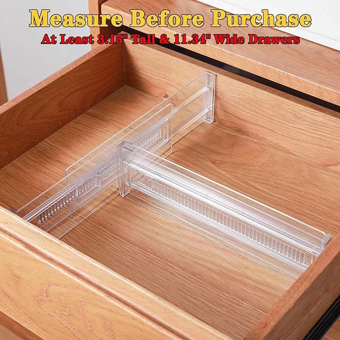4 Pcs Drawer Dividers for Clothes, 3.15" High 11.34"-19.69" clear | Adjustable - Image 8