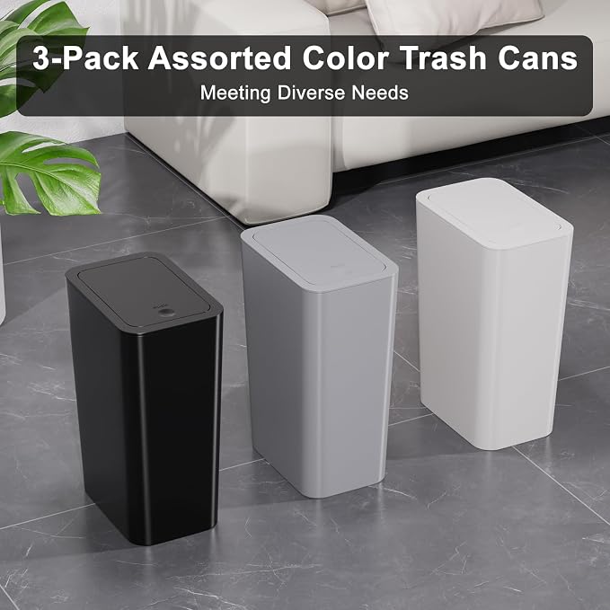 N. NETDOT 3 Pack 10L/2.6 Gal Bathroom Trash Can - Image 6