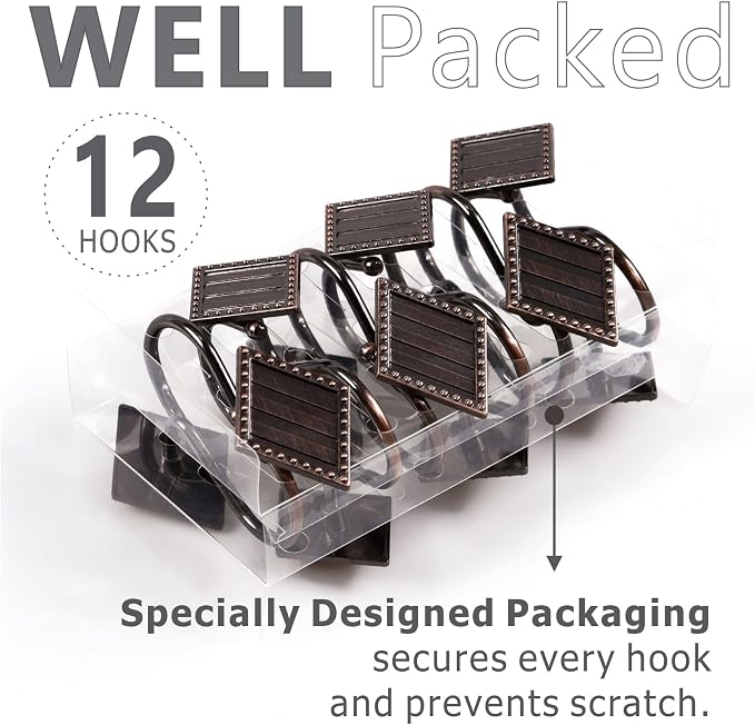 Vintage Bronze Shower Curtain Hooks: 12PCS Geometric Bathroom Curtain Ring | - Image 3