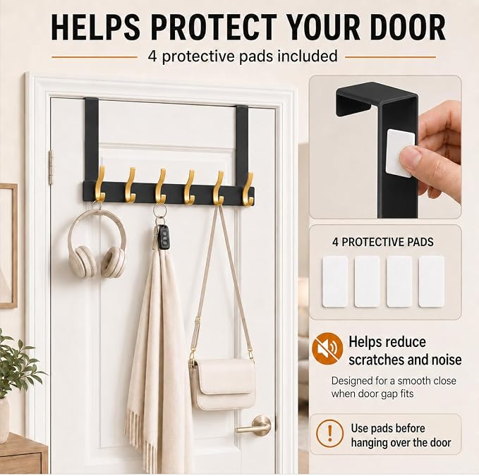 Peasulin Over The Door Hooks, 1 Pack Black 11" Long Door Hanger Rack | - Image 6