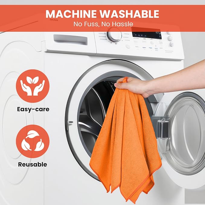 SIFANGKE Microfiber Cleaning Cloth, 12 Pack Orange Cleaning Rags - Image 7