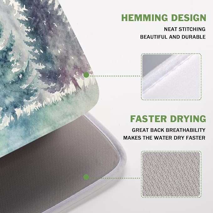 Giwawa Pine Tree Dish Drying Mat Natural Forest Fog Microfiber Dishes Pad 16x18 - Image 4