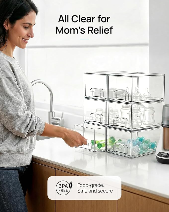 Vtopmart 8 Pack Small Clear Stackable Storage Drawers | Plastic Bins, Bathroom - Image 5