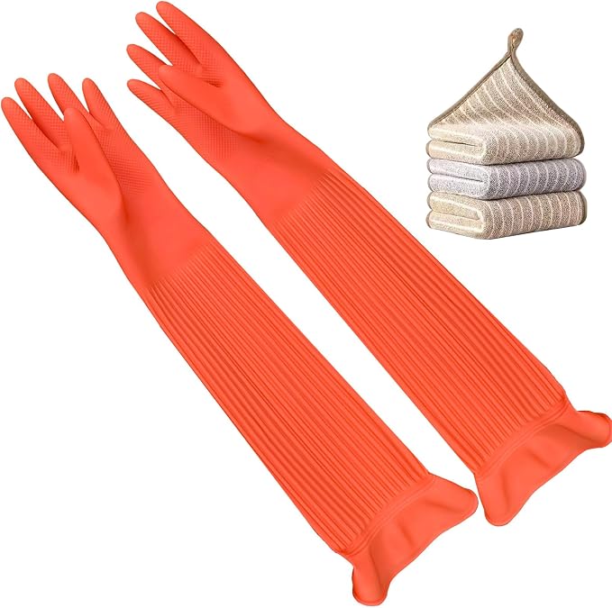 3 Pairs Household Extra Long Kitchen Gloves by Vsootal