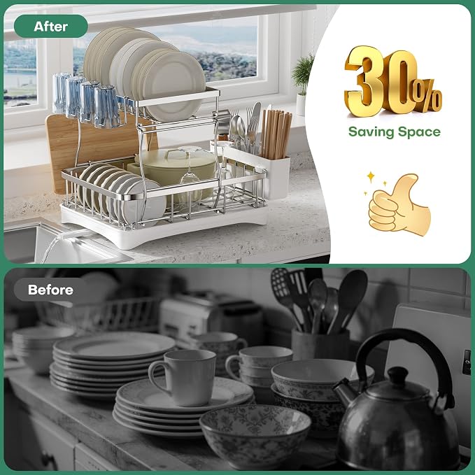 2 Tier Dish Drying Rack, Stainless Steel Dish Rack - Image 5