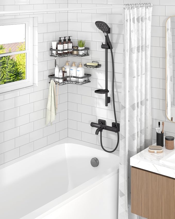 Sakugi Corner Shower Caddy, Soap Holder & Hooks - Image 9