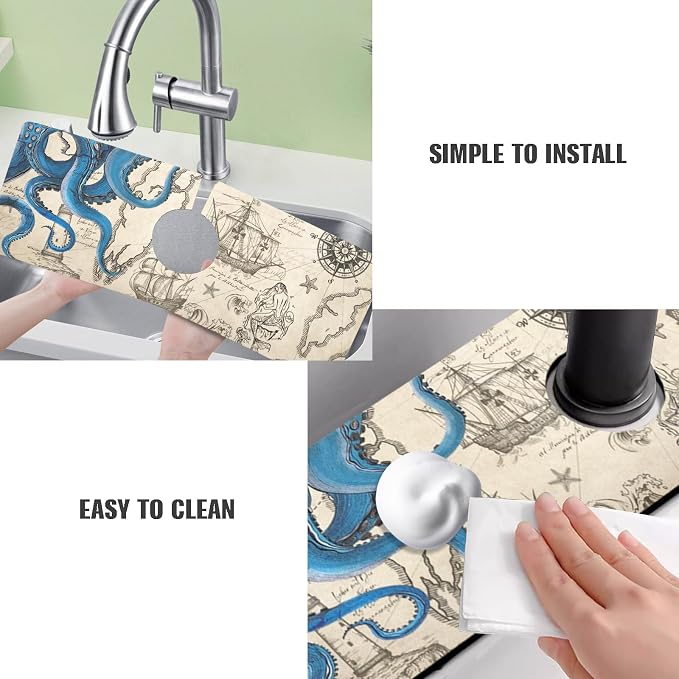 Sink Faucet Absorbing Mat, 2 Pack Drying Mat Around Faucet Sink Splash Guard - Image 4