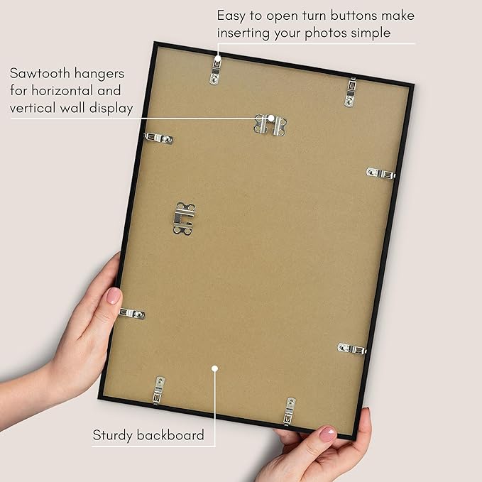 Americanflat 13x18 Picture Frame with Polished Plexiglass - Streamline Collection - Thin Border Picture Frame for Wall Display - Hanging Hardware Included - Black