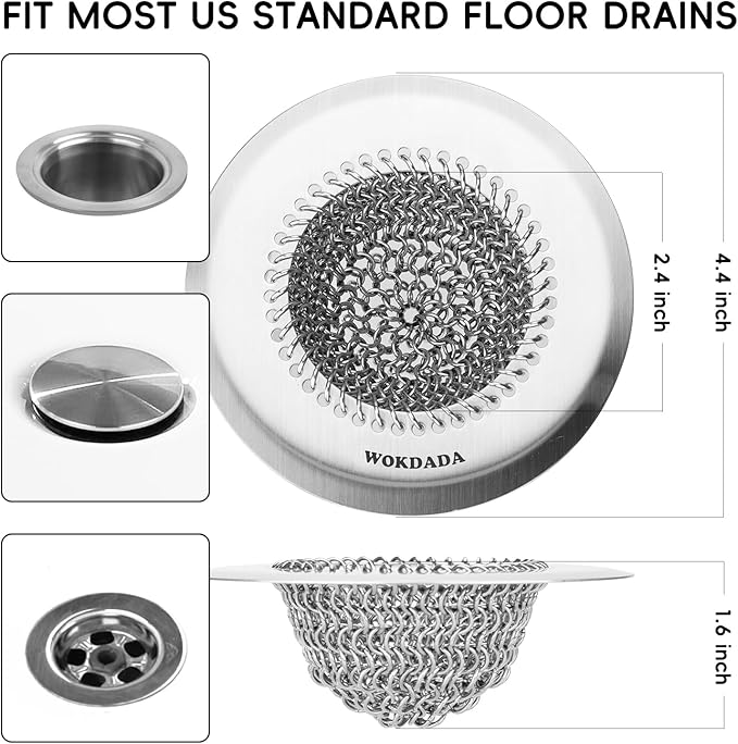 Shower Hair Drain Catcher & Bathtub Drain Stopper Set, 4.4" | Reversible Flip - Image 4