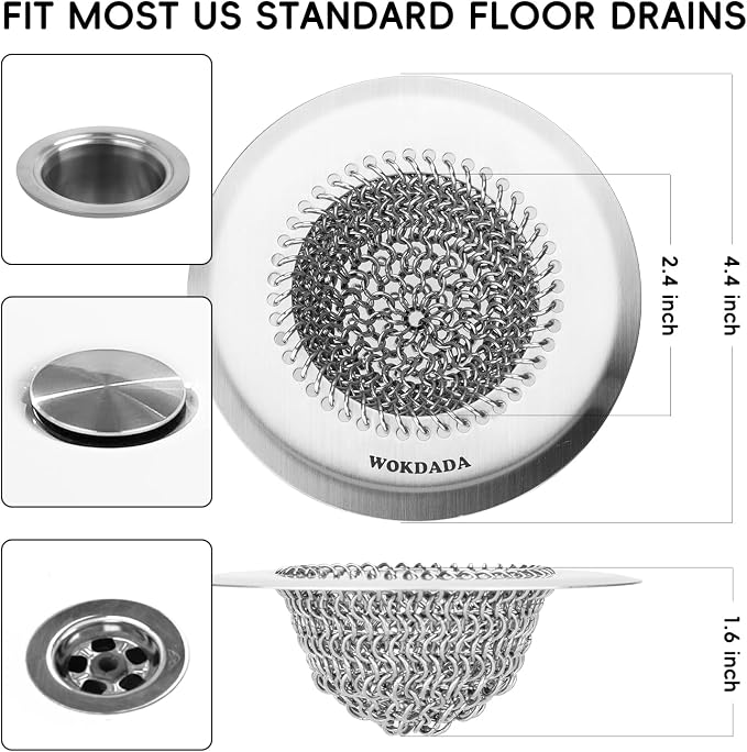 2 Pack Shower Drain Hair Catcher, 4.4" Anti-Clog Shower Drain Cover | - Image 4