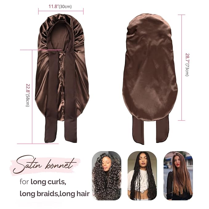 YANIBEST Long Bonnet Satin Bonnet for Sleeping Braid Bonnet with Tie Band Silk Sleep Bonnet for Women Locs Brown