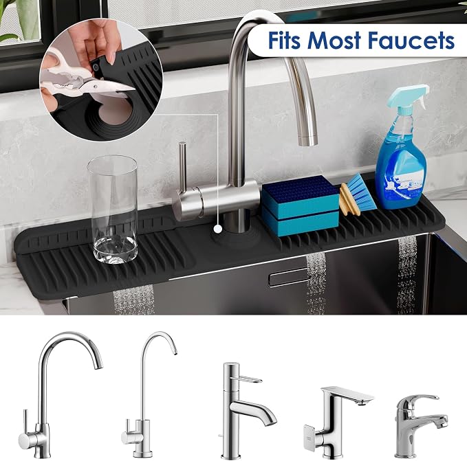 24-Inch Silicone Faucet Mat for Kitchen Sink Splash Guard, 7° Slope | 24"x5.5" - Image 3