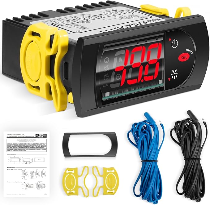PZGXS0J111 Temperature Controller Fit for Carel and All Refrigerator Types, 115V Digital Thermostat Controller with 2 NTC Temperature Sensor Probes