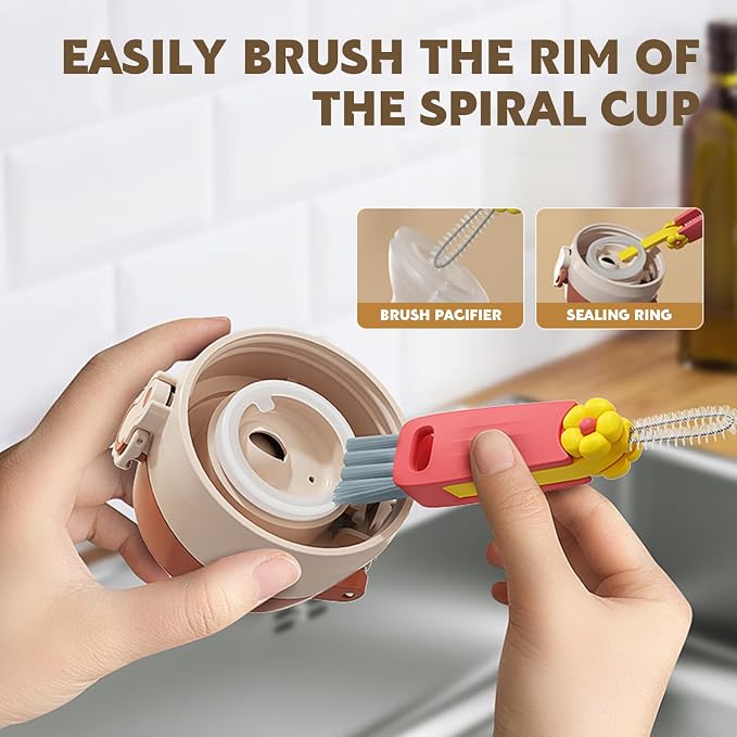 HRXFOZ 3-in-1 Cup Lid Cleaning Brush Set, and Corner Brushes, Plastic Nylon - Image 2