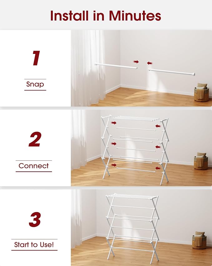 Sakugi Foldable 3-Tier Clothes Drying Rack 37.4" H - Image 5