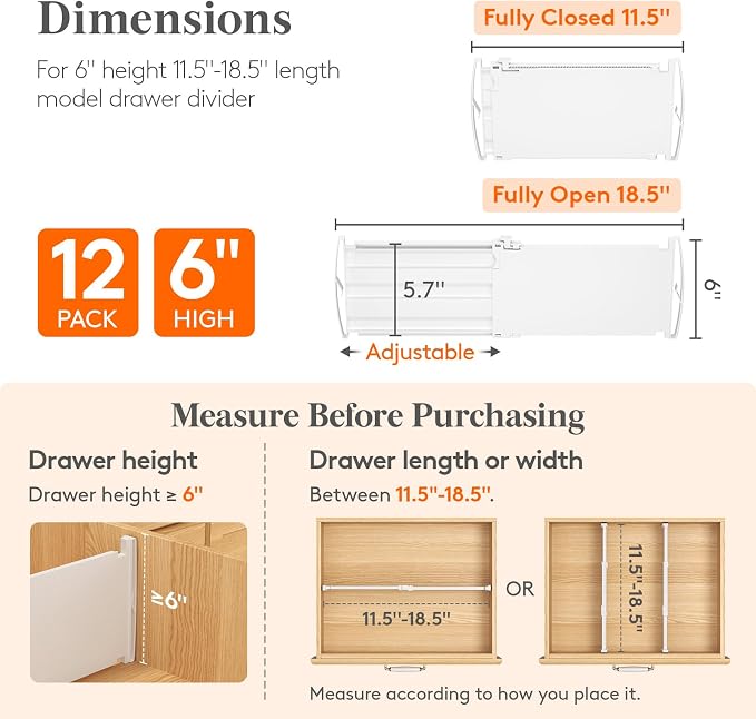 Lifewit 6" Tall Drawer Dividers, Adjustable Deep Drawer Organizer Clothes | 12 - Image 2