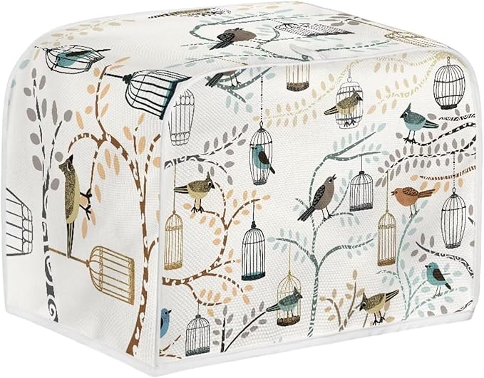 Art Birds Print Bread Maker Cover 4 Slice Dust-proof Microwave Toaster Oven Cover Washable, Anti Fingerprint Bread Machine Protector for Kitchen Accessories