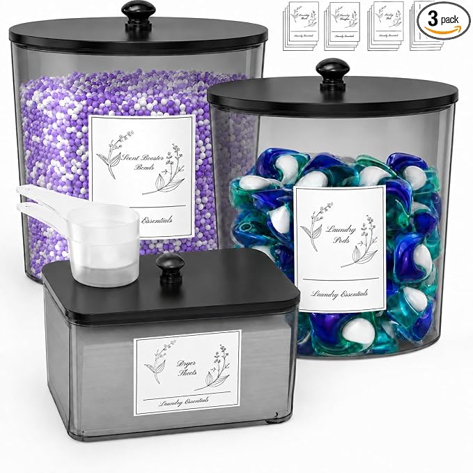 COAZEX 3 Pack Black Laundry Powder Container & Dryer Sheet Holder by COAZEX
