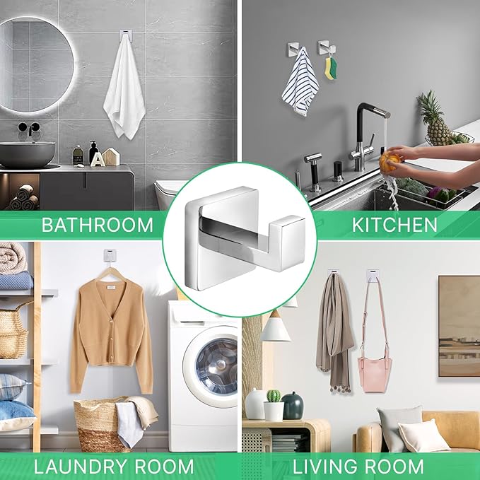 Towel Hooks for Bathrooms, Heavy Duty Stainless Steel Bathroom Hooks | Square - Image 5