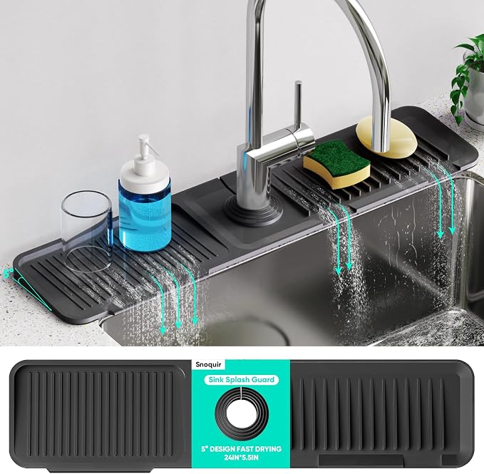 24 Inch Longer Faucet Mat for Kitchen Sink, 5° Slope Fast Self-draining by Snoquir