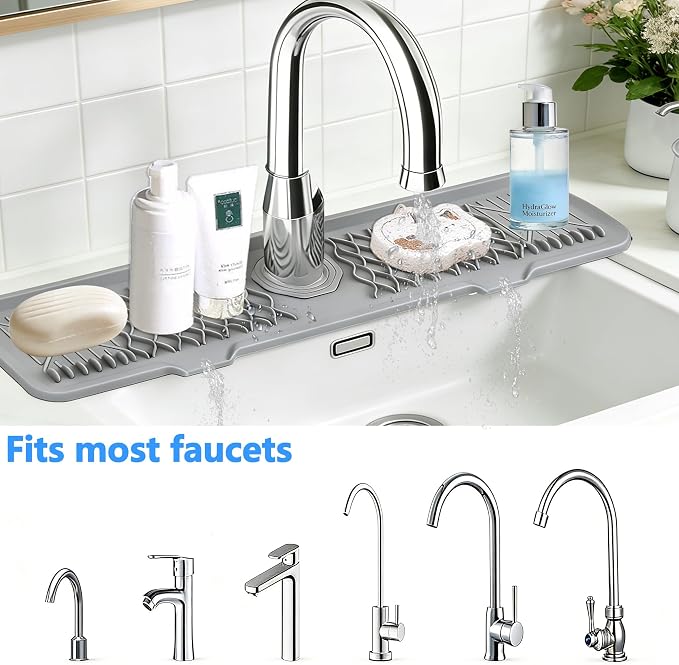 24 Inch Silicone Faucet Mat for Kitchen Sink, 7° Slope Fast Self-Draining Sink - Image 3