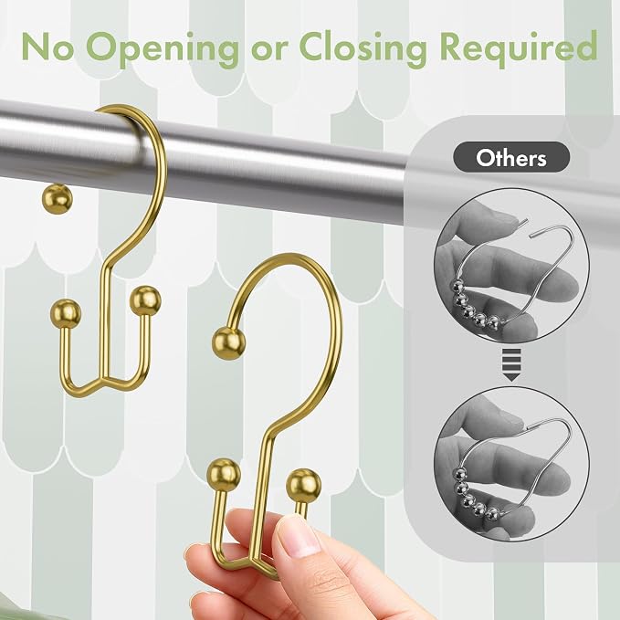Amazer Gold Shower Curtain Hooks, Rust-Resistant Metal Shower Hooks Shower - Image 5
