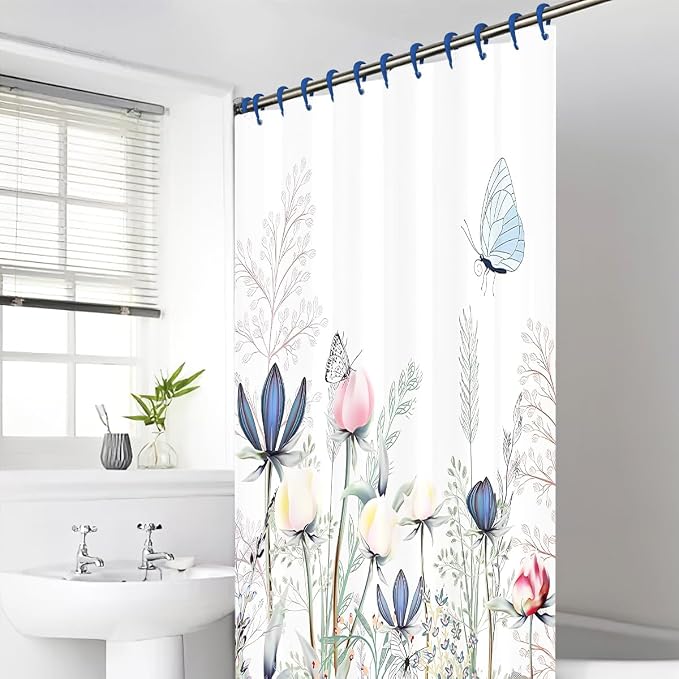Top-spring Navy Blue Shower Curtain Hooks 12Pcs Drop Shaped - Image 8