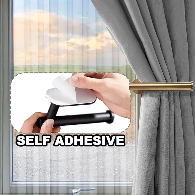 2 Pack Adhesive Curtain Holdbacks, No Drill Metal Curtain Tie Backs Holders - Image 2