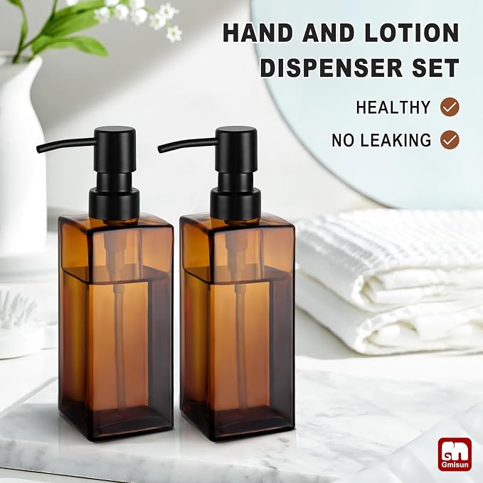 GMISUN Amber Glass Soap Dispenser, Hand Soap Dispenser - Image 5