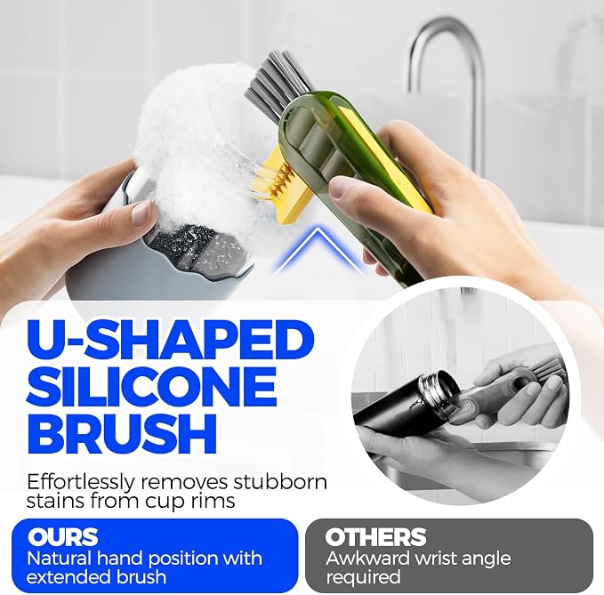 Holikme 6 Pack 4 in 1 Cup Lid Cleaning Brush 3 Straws Bottle Brush, Olive | 4 - Image 2