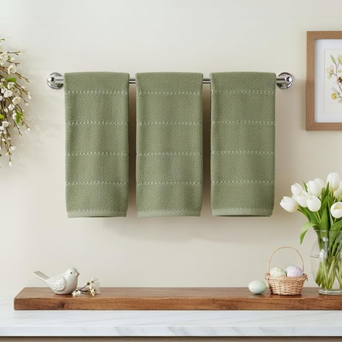 Dark Sage Green Kitchen Hand Dish Towels, 100% Cotton - Image 3