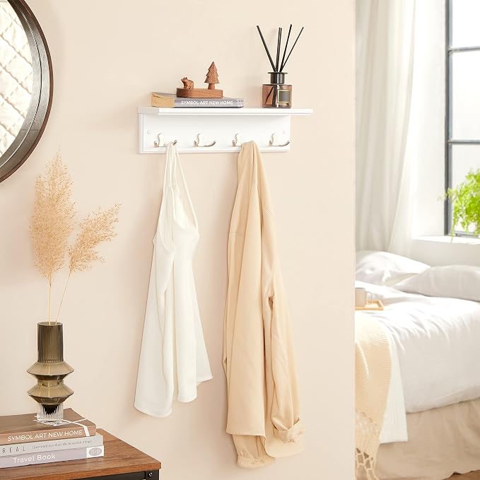 SONGMICS Entryway Hanging Coat Rack, Wall-Mounted Wooden Shelf, - Image 5