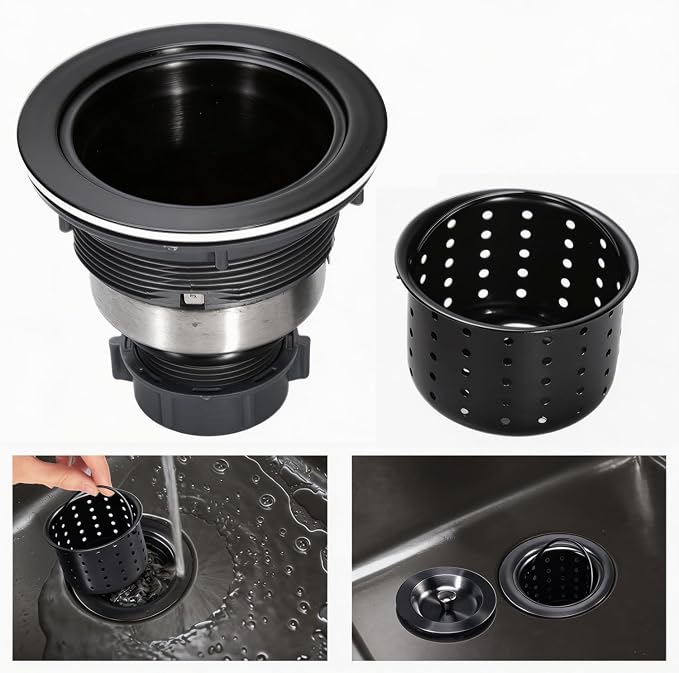 Kitchen Sink Drain 3-1/2 Inch Black Sink Drain Assembly Kit, Removable Deep - Image 3