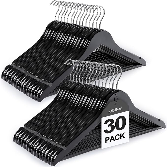 TOPIA HANGER Wooden Coat Hangers 30 Pack, 360° Swivel Hook, Smooth Finish by TOPIAHANGER