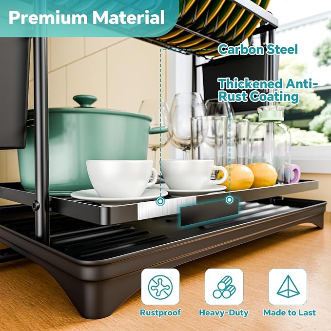 Simple Trending Dish Rack, Dish Drying Rack 2 Tier, Stainless Steel Dish - Image 6