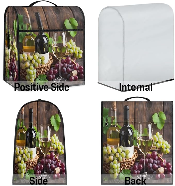 Kitchen Aid Mixer Cover Fruit Grapes Wine Leaves Stand Mixer Cover Compatible with 6-8 Quarts Stand Mixers, Dust Covers with Zipper Pocket Foldable Washable Kitchen Aid Organizer Bag