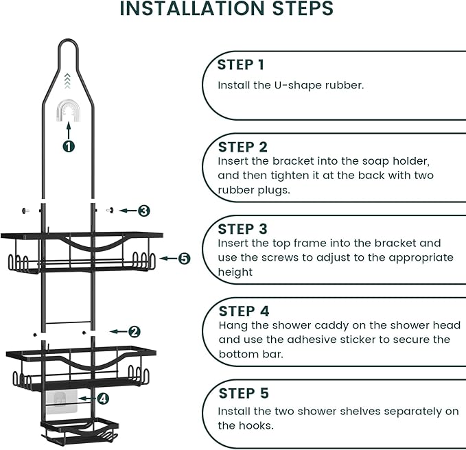 REINHARDT Adjustable Shower Caddy Hanging Rustproof Shower Organizer - Image 6