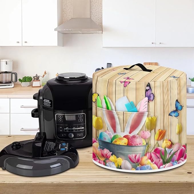 Rabbit Tulip Butterfly Print Appliance Cover Dust Cover for 8 Quart Electric Pressure Cooker Easter Decoration Rice Cooker Cover for Air Fryer Dustproof Protective Cover Bag