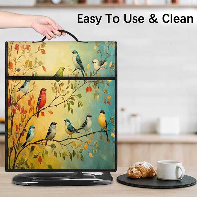 Kitchen Aid Mixer Cover Color Birds Leaves Animal Stand Mixer Cover Compatible with 6-8 Quarts Stand Mixers, Dust Covers with Zipper Pocket Foldable Washable Kitchen Aid Organizer Bag